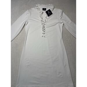 Sailor Sailor New Bailey Dress White Ruffle 3/4 Sleeve Performance Shift SZ SM